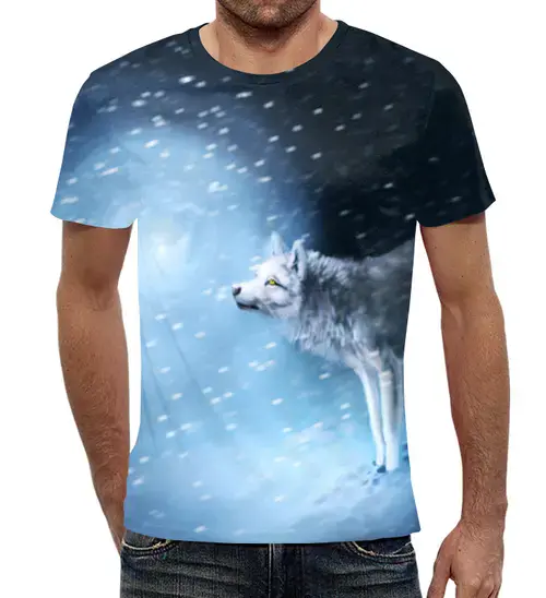 Заказать мужскую футболку в Москве. Футболка с полной запечаткой (мужская) Зима и Волк от  PRO_DESIGN - готовые дизайны и нанесение принтов.