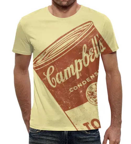 Заказать мужскую футболку в Москве. Футболка с полной запечаткой (мужская) Банка с супом Кэмпбелл от geekbox - готовые дизайны и нанесение принтов.