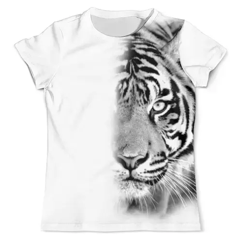 Заказать мужскую футболку в Москве. Футболка с полной запечаткой (мужская) Черно-белый тигр от tami.fox@mail.ru - готовые дизайны и нанесение принтов.