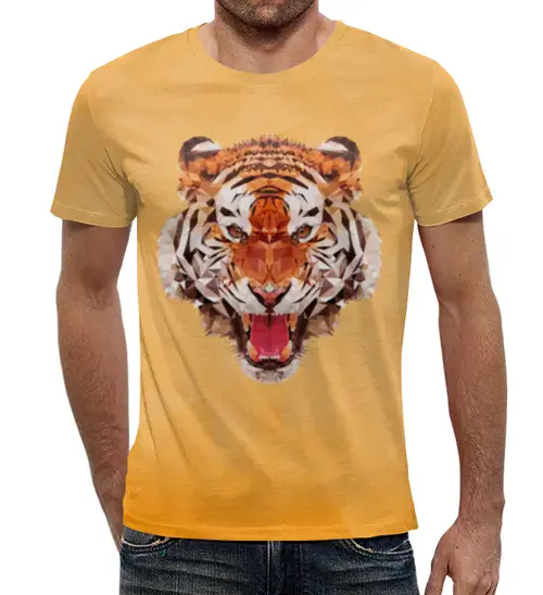 Заказать мужскую футболку в Москве. Футболка с полной запечаткой (мужская) Полигональный тигр от Andrew Zaycev - готовые дизайны и нанесение принтов.