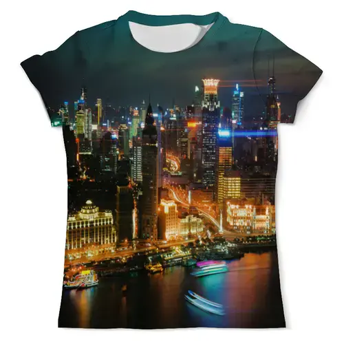 Заказать мужскую футболку в Москве. Футболка с полной запечаткой (мужская) Ночной город от THE_NISE  - готовые дизайны и нанесение принтов.