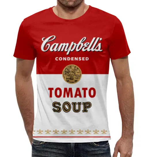 Заказать мужскую футболку в Москве. Футболка с полной запечаткой (мужская) Суп Кэмпбелл от geekbox - готовые дизайны и нанесение принтов.