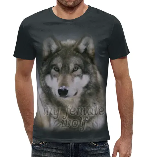 Заказать мужскую футболку в Москве. Футболка с полной запечаткой (мужская) Моя волчица от weeert - готовые дизайны и нанесение принтов.