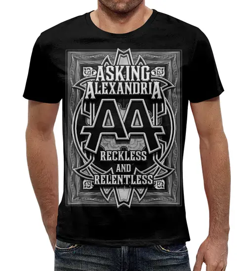 Заказать мужскую футболку в Москве. Футболка с полной запечаткой (мужская) Asking Alexandria от geekbox - готовые дизайны и нанесение принтов.