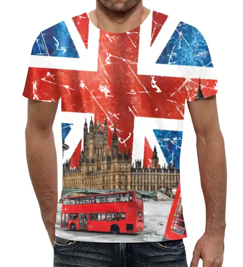 Заказать мужскую футболку в Москве. Футболка с полной запечаткой (мужская) Англия от сергей дудников - готовые дизайны и нанесение принтов.