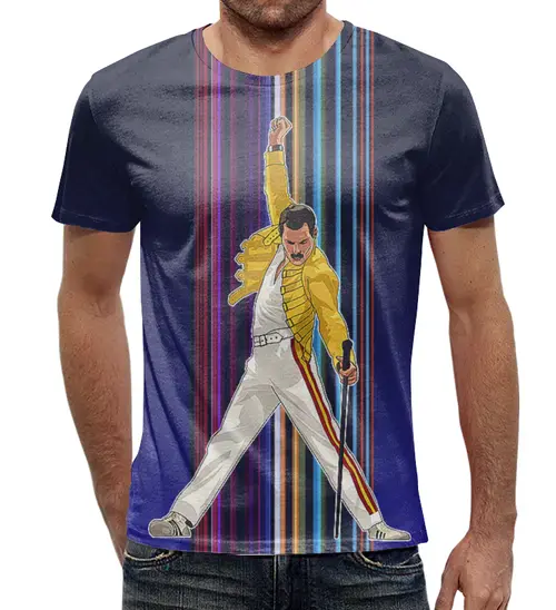 Заказать мужскую футболку в Москве. Футболка с полной запечаткой (мужская) Freddie Mercury от balden - готовые дизайны и нанесение принтов.