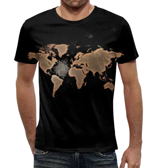 Заказать мужскую футболку в Москве. Футболка с полной запечаткой (мужская) Карта мира от kuznetsoff.pavelk@yandex.ru - готовые дизайны и нанесение принтов.