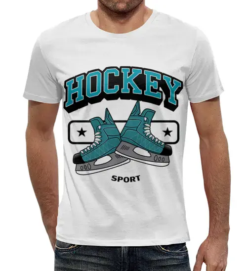 Заказать мужскую футболку в Москве. Футболка с полной запечаткой (мужская) Хоккей спорт от prodesign - готовые дизайны и нанесение принтов.
