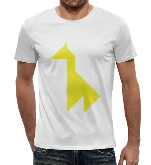 Заказать мужскую футболку в Москве. Футболка с полной запечаткой (мужская) Жёлтый жираф танграм от namormai@mail.ru - готовые дизайны и нанесение принтов.