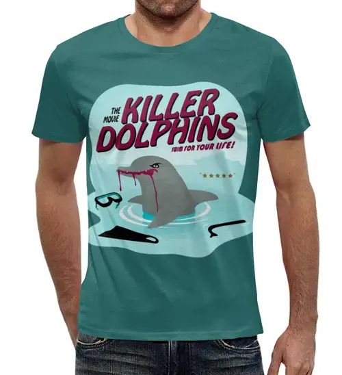 Заказать мужскую футболку в Москве. Футболка с полной запечаткой (мужская) Killer Dolphins  от ПРИНТЫ ПЕЧАТЬ  - готовые дизайны и нанесение принтов.