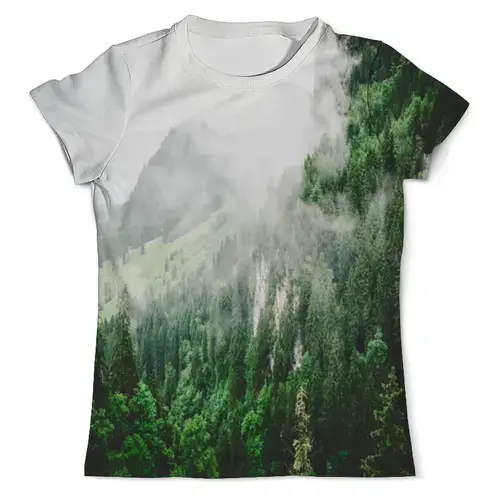 Заказать мужскую футболку в Москве. Футболка с полной запечаткой (мужская) Туманные горы от THE_NISE  - готовые дизайны и нанесение принтов.