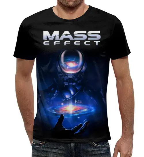 Заказать мужскую футболку в Москве. Футболка с полной запечаткой (мужская) Mass Effect от geekbox - готовые дизайны и нанесение принтов.