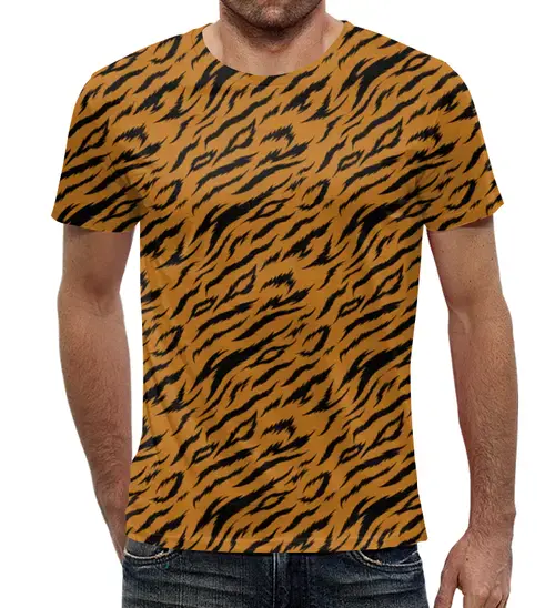 Заказать мужскую футболку в Москве. Футболка с полной запечаткой (мужская) Тигриный окрас от Fix Print - готовые дизайны и нанесение принтов.