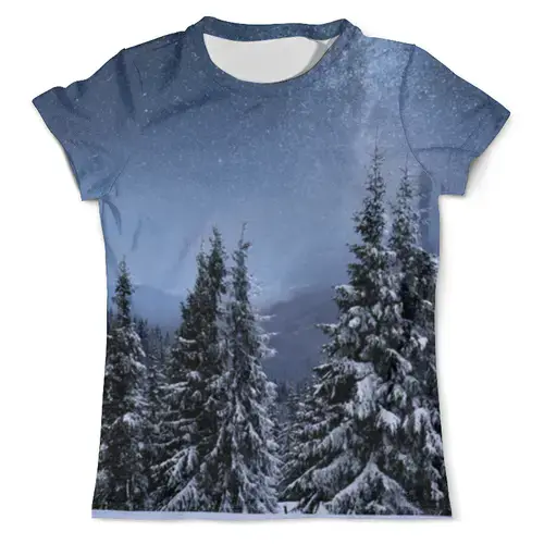 Заказать мужскую футболку в Москве. Футболка с полной запечаткой (мужская) Зимний лес от weeert - готовые дизайны и нанесение принтов.
