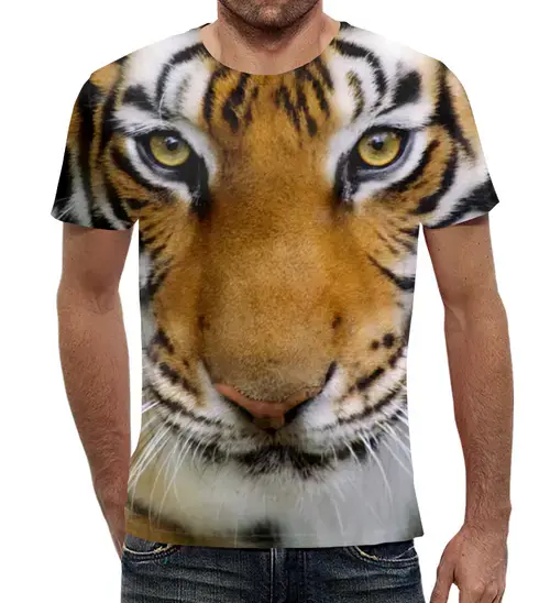 Заказать мужскую футболку в Москве. Футболка с полной запечаткой (мужская) Амурский тигр от nadegda - готовые дизайны и нанесение принтов.