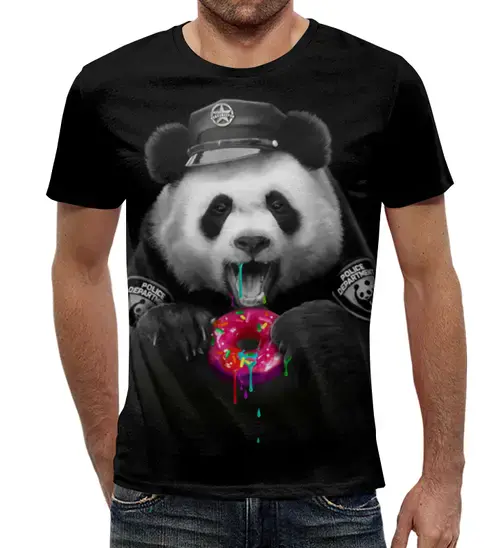 Заказать мужскую футболку в Москве. Футболка с полной запечаткой (мужская) Panda POLICE от balden - готовые дизайны и нанесение принтов.