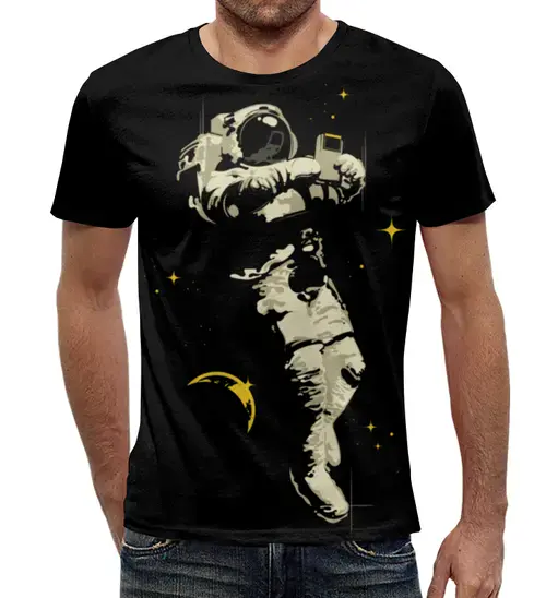 Заказать мужскую футболку в Москве. Футболка с полной запечаткой (мужская) Космический геймер от printik - готовые дизайны и нанесение принтов.