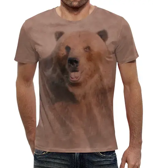Заказать мужскую футболку в Москве. Футболка с полной запечаткой (мужская) Медведь от valezar - готовые дизайны и нанесение принтов.