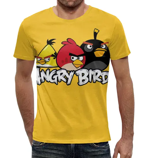 Заказать мужскую футболку в Москве. Футболка с полной запечаткой (мужская) Angry birds  от ПРИНТЫ ПЕЧАТЬ  - готовые дизайны и нанесение принтов.