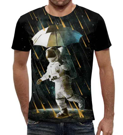 Заказать мужскую футболку в Москве. Футболка с полной запечаткой (мужская) Метеоритный дождь от Space Art - готовые дизайны и нанесение принтов.
