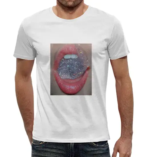 Заказать мужскую футболку в Москве. Футболка с полной запечаткой (мужская) lips губы от Сладкий Принтик - готовые дизайны и нанесение принтов.