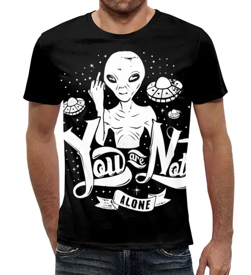 Заказать мужскую футболку в Москве. Футболка с полной запечаткой (мужская) Инопланетянин от trugift - готовые дизайны и нанесение принтов.