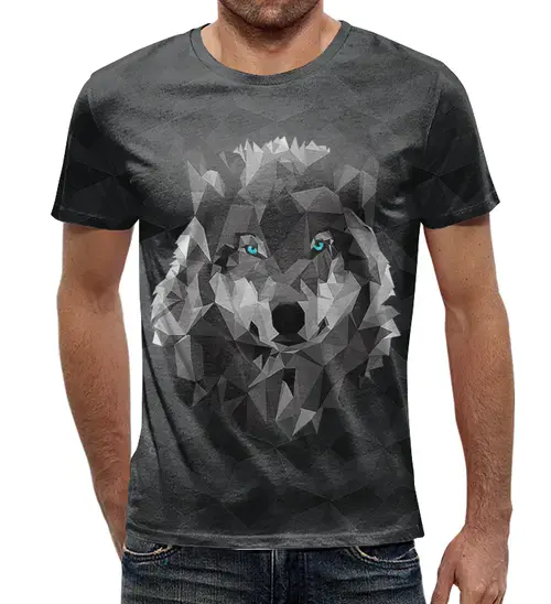 Заказать мужскую футболку в Москве. Футболка с полной запечаткой (мужская) Geometric Wolf от balden - готовые дизайны и нанесение принтов.
