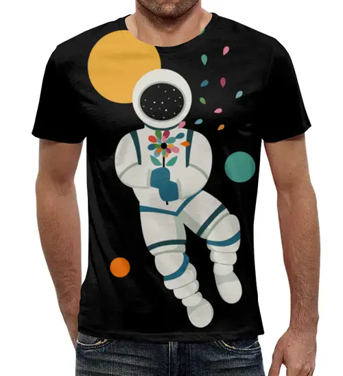 Заказать мужскую футболку в Москве. Футболка с полной запечаткой (мужская) Космонавт от svetlanas - готовые дизайны и нанесение принтов.