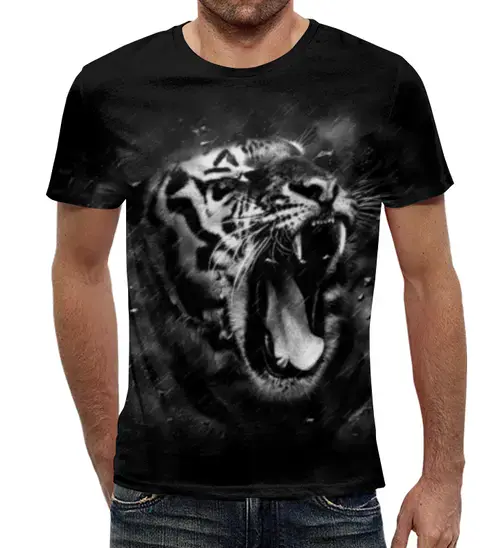 Заказать мужскую футболку в Москве. Футболка с полной запечаткой (мужская) Черный тигр от weeert - готовые дизайны и нанесение принтов.