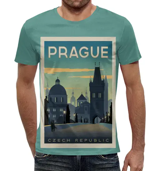 Заказать мужскую футболку в Москве. Футболка с полной запечаткой (мужская) Прага от acidhouses - готовые дизайны и нанесение принтов.