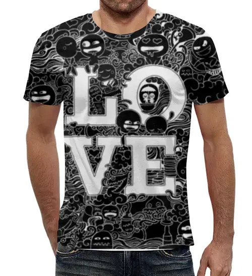 Заказать мужскую футболку в Москве. Футболка с полной запечаткой (мужская) Doodle Love black от nakalyae7 - готовые дизайны и нанесение принтов.