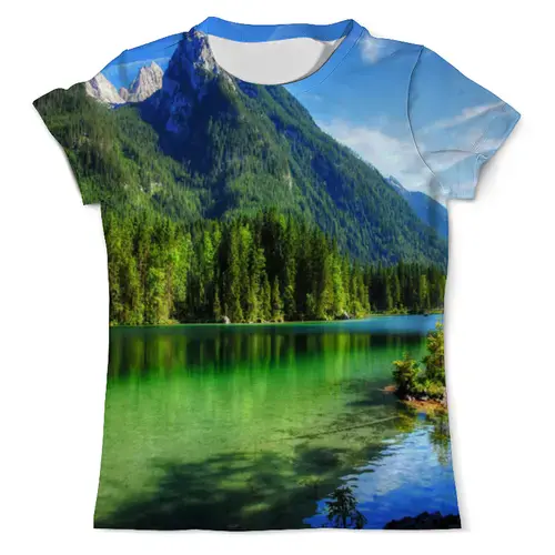 Заказать мужскую футболку в Москве. Футболка с полной запечаткой (мужская) Горное озеро от THE_NISE  - готовые дизайны и нанесение принтов.