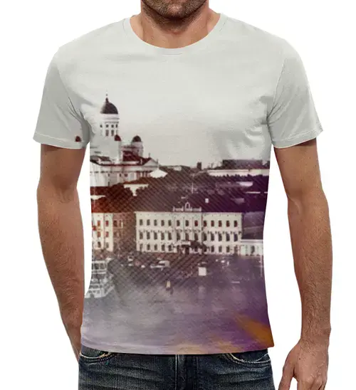 Заказать мужскую футболку в Москве. Футболка с полной запечаткой (мужская) Helsinki #1 от Mister Lunatic - готовые дизайны и нанесение принтов.