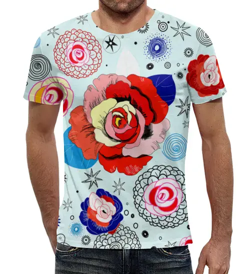 Заказать мужскую футболку в Москве. Футболка с полной запечаткой (мужская) Цветочки от THE_NISE  - готовые дизайны и нанесение принтов.