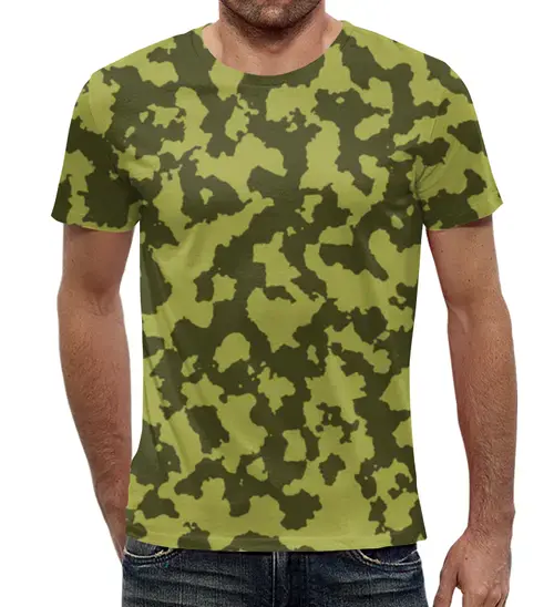 Заказать мужскую футболку в Москве. Футболка с полной запечаткой (мужская) Зелёный Камуфляж от armyshop - готовые дизайны и нанесение принтов.