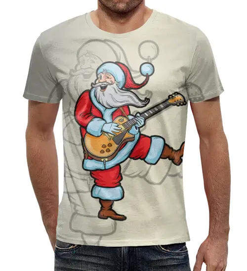 Заказать мужскую футболку в Москве. Футболка с полной запечаткой (мужская) Веселый Санта    от T-shirt print  - готовые дизайны и нанесение принтов.