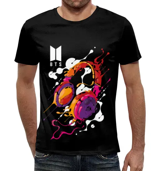 Заказать мужскую футболку в Москве. Футболка с полной запечаткой (мужская) Группа BTS от weeert - готовые дизайны и нанесение принтов.