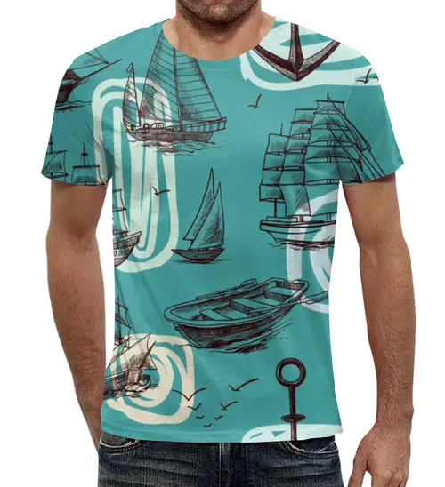 Заказать мужскую футболку в Москве. Футболка с полной запечаткой (мужская) Корабли от Yaroslava - готовые дизайны и нанесение принтов.