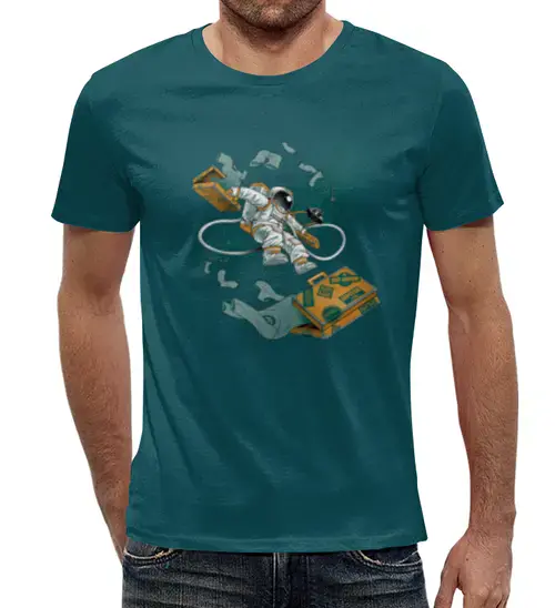 Заказать мужскую футболку в Москве. Футболка с полной запечаткой (мужская) Космический турист от ISliM - готовые дизайны и нанесение принтов.