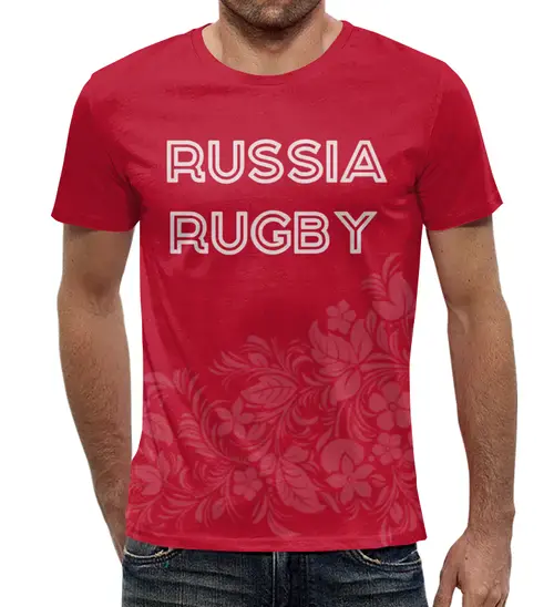 Заказать мужскую футболку в Москве. Футболка с полной запечаткой (мужская) Россия регби от rugby - готовые дизайны и нанесение принтов.