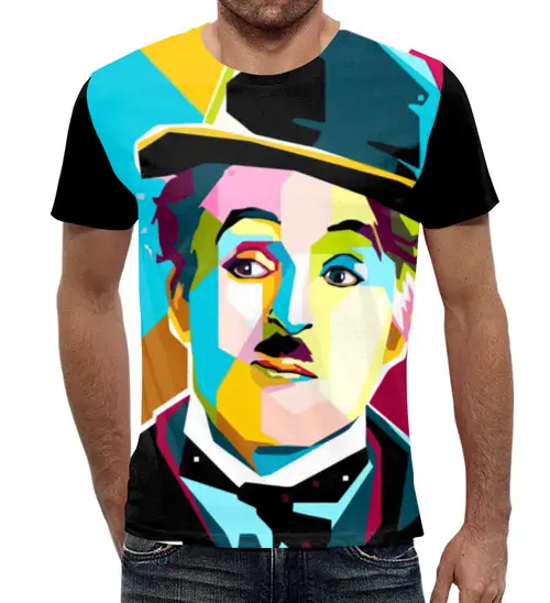 Заказать мужскую футболку в Москве. Футболка с полной запечаткой (мужская) Чарли Чаплин от Zamula - готовые дизайны и нанесение принтов.