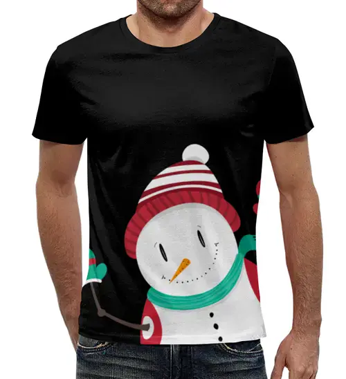 Заказать мужскую футболку в Москве. Футболка с полной запечаткой (мужская) Привет снеговик от Ксения Золотухина - готовые дизайны и нанесение принтов.
