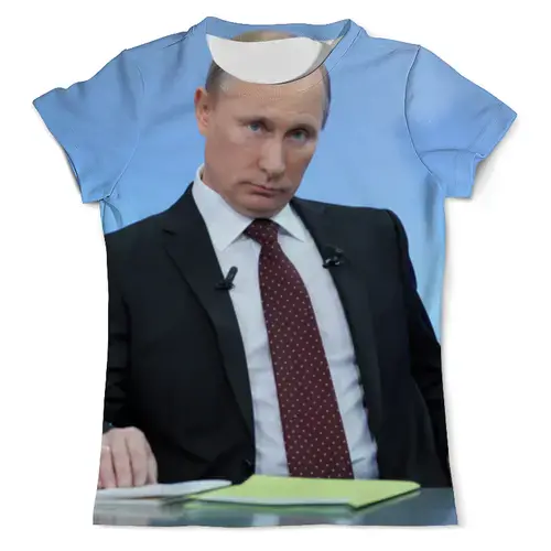 Заказать мужскую футболку в Москве. Футболка с полной запечаткой (мужская) Президент Путин от Александр - готовые дизайны и нанесение принтов.
