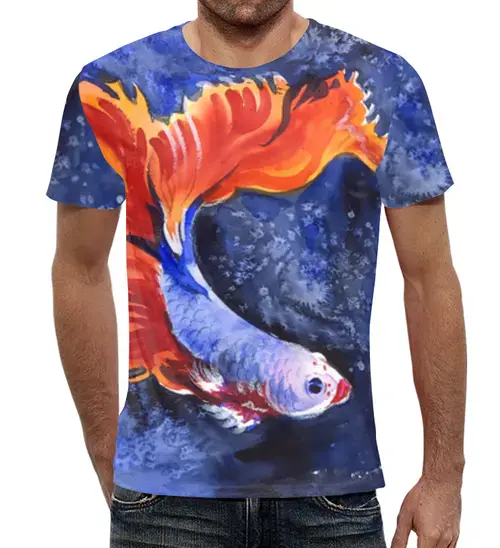 Заказать мужскую футболку в Москве. Футболка с полной запечаткой (мужская) Две рыбы от Ксения Соломатина - готовые дизайны и нанесение принтов.