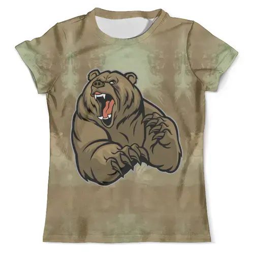 Заказать мужскую футболку в Москве. Футболка с полной запечаткой (мужская) Ревущий медведь  от ПРИНТЫ ПЕЧАТЬ  - готовые дизайны и нанесение принтов.