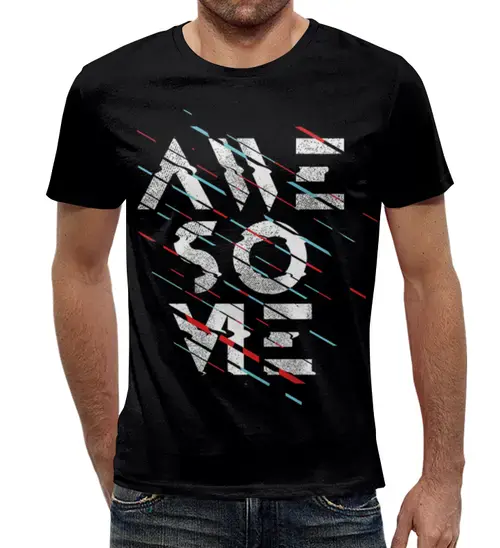 Заказать мужскую футболку в Москве. Футболка с полной запечаткой (мужская) Awesome от Никита Коледенков - готовые дизайны и нанесение принтов.