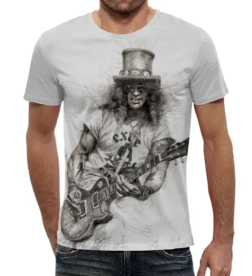 Заказать мужскую футболку в Москве. Футболка с полной запечаткой (мужская) Slash (Guns n' Roses) от Leichenwagen - готовые дизайны и нанесение принтов.