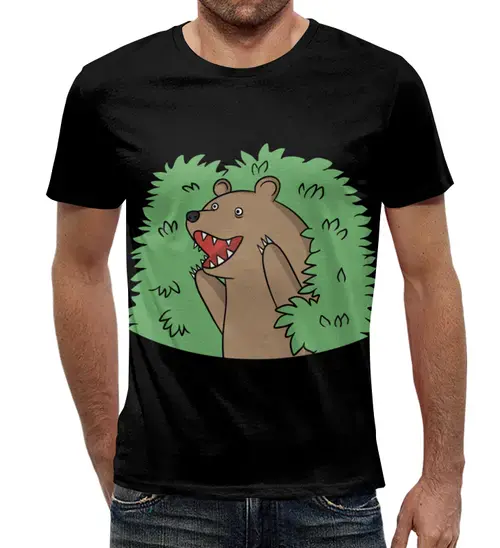 Заказать мужскую футболку в Москве. Футболка с полной запечаткой (мужская) Медведь в кустах от Memepedia - готовые дизайны и нанесение принтов.