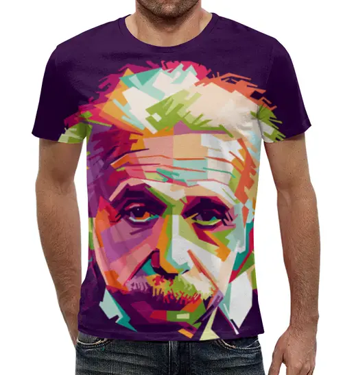 Заказать мужскую футболку в Москве. Футболка с полной запечаткой (мужская) Альберт Эйнштейн  (1) от ПРИНТЫ ПЕЧАТЬ  - готовые дизайны и нанесение принтов.