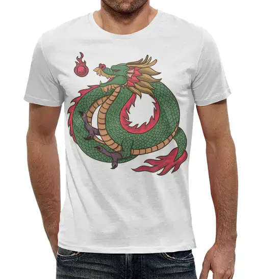 Заказать мужскую футболку в Москве. Футболка с полной запечаткой (мужская) Дракон от trugift - готовые дизайны и нанесение принтов.